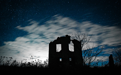 Halfway Prairie Wildlife Area with starry night sky