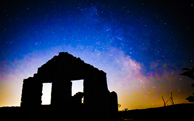 Halfway Prairie Wildlife Area with starry night sky