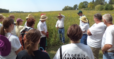 Volunteers prepare to work in the prairie