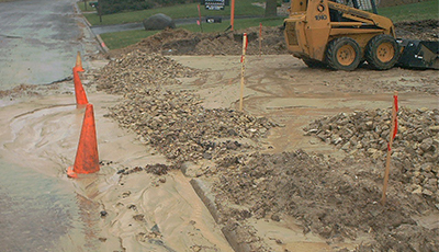 Sediment washing off of a construction site into the street