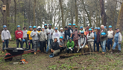 Group of volunteers helping at a park